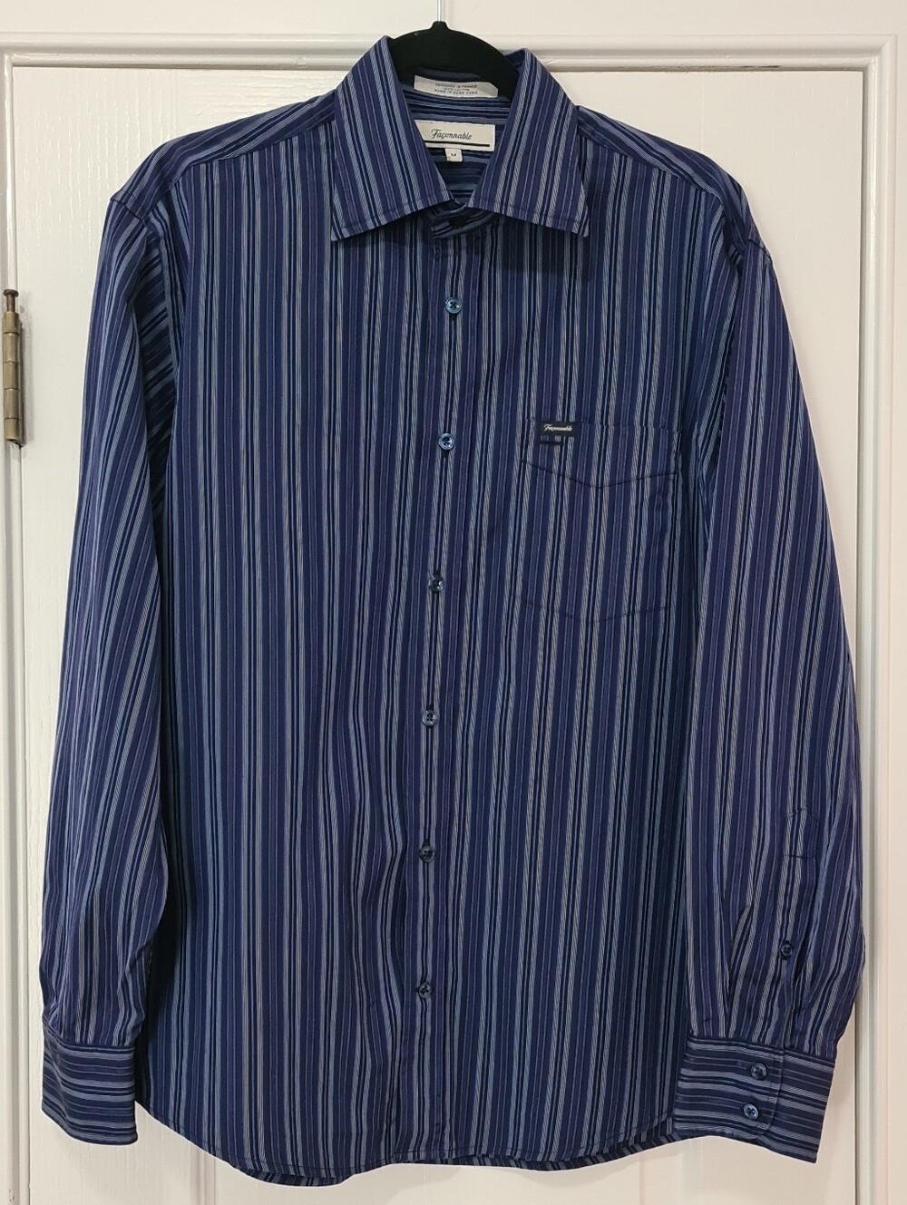 Faconnable Navy and Light Blue Striped Dress Shirt